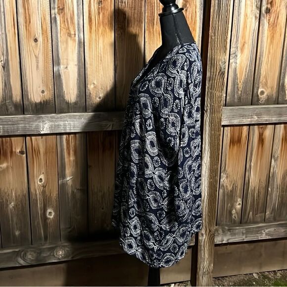 Roxy cardigan 100% viscose navy blue white geometric Med FIRM on PRICE - Picture 3 of 9